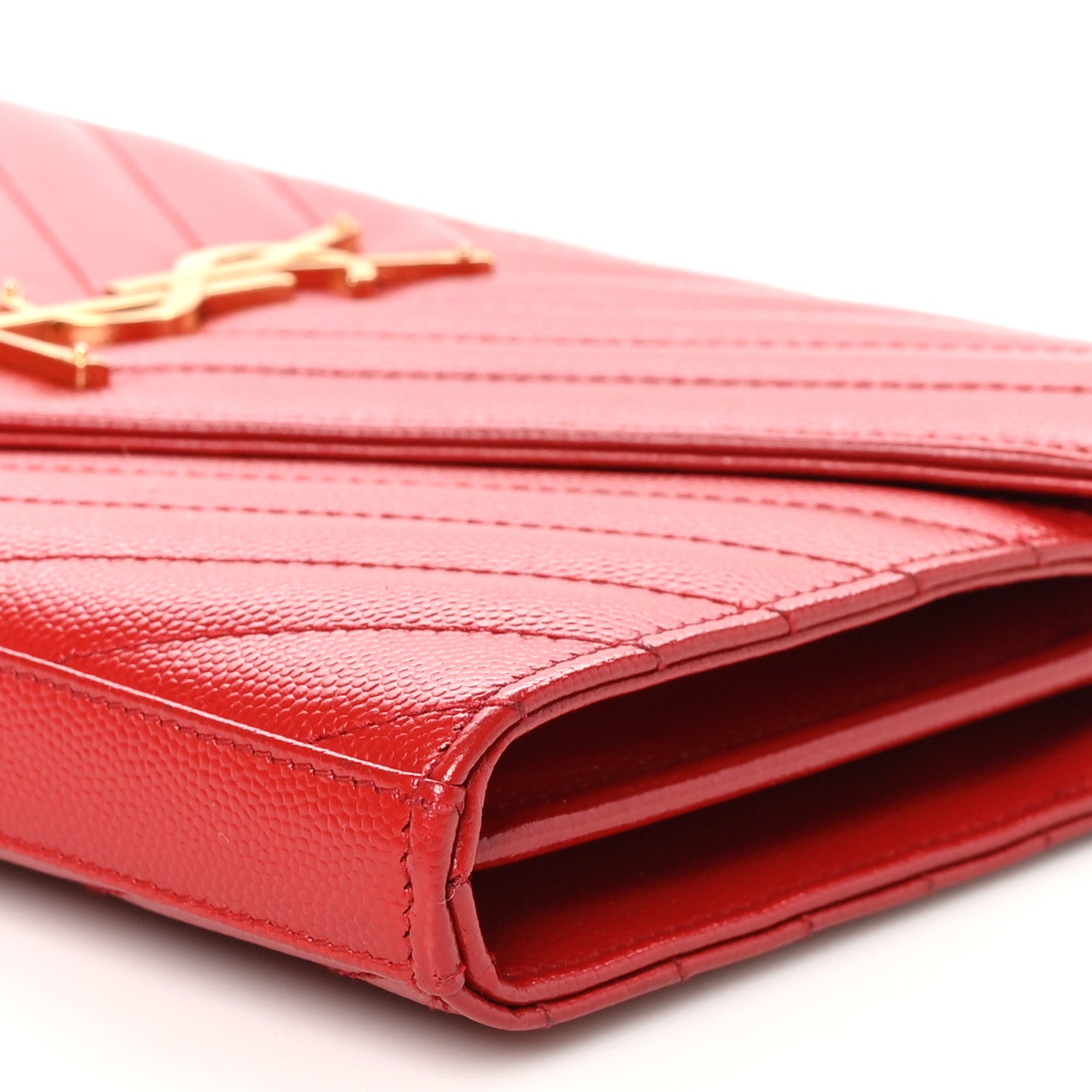 Saint Laurent Grain De Poudre Matelasse Chevron Monogram Chain Wallet Red 10 of 13