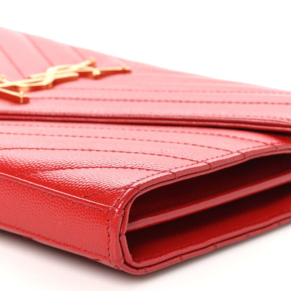 Saint Laurent Grain De Poudre Matelasse Chevron Monogram Chain Wallet Red 10 of 13