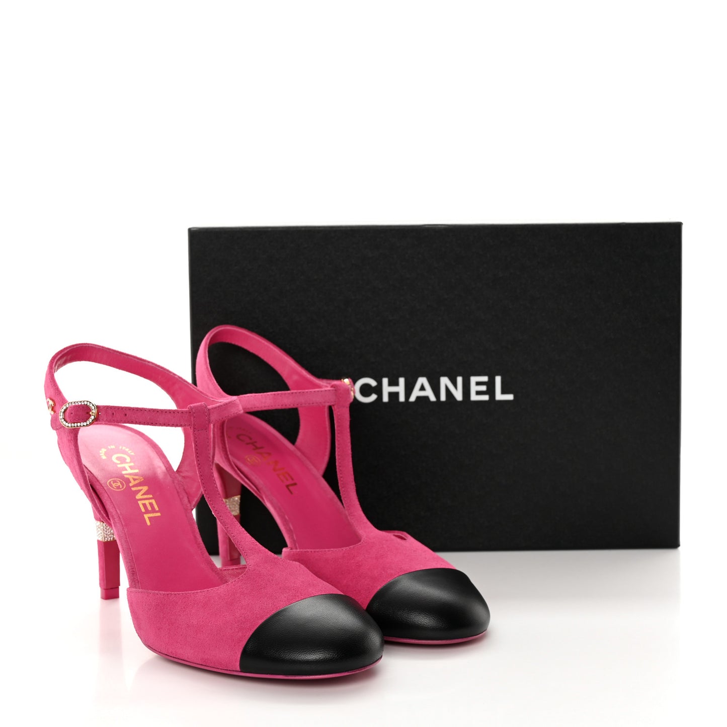 Suede Lambskin Cap Toe Crystal Slingback Pumps 40 Fuchsia Black