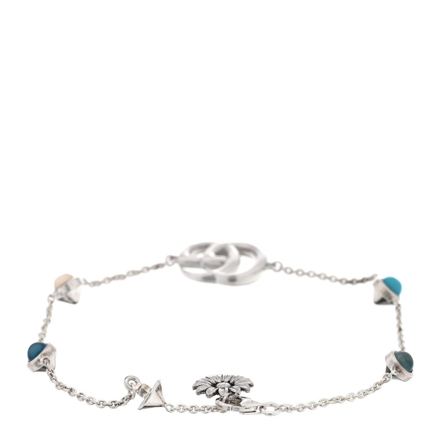 Sterling Silver Blue Topaz Mother of Pearl Resin Double G Flower Bracelet Turquoise