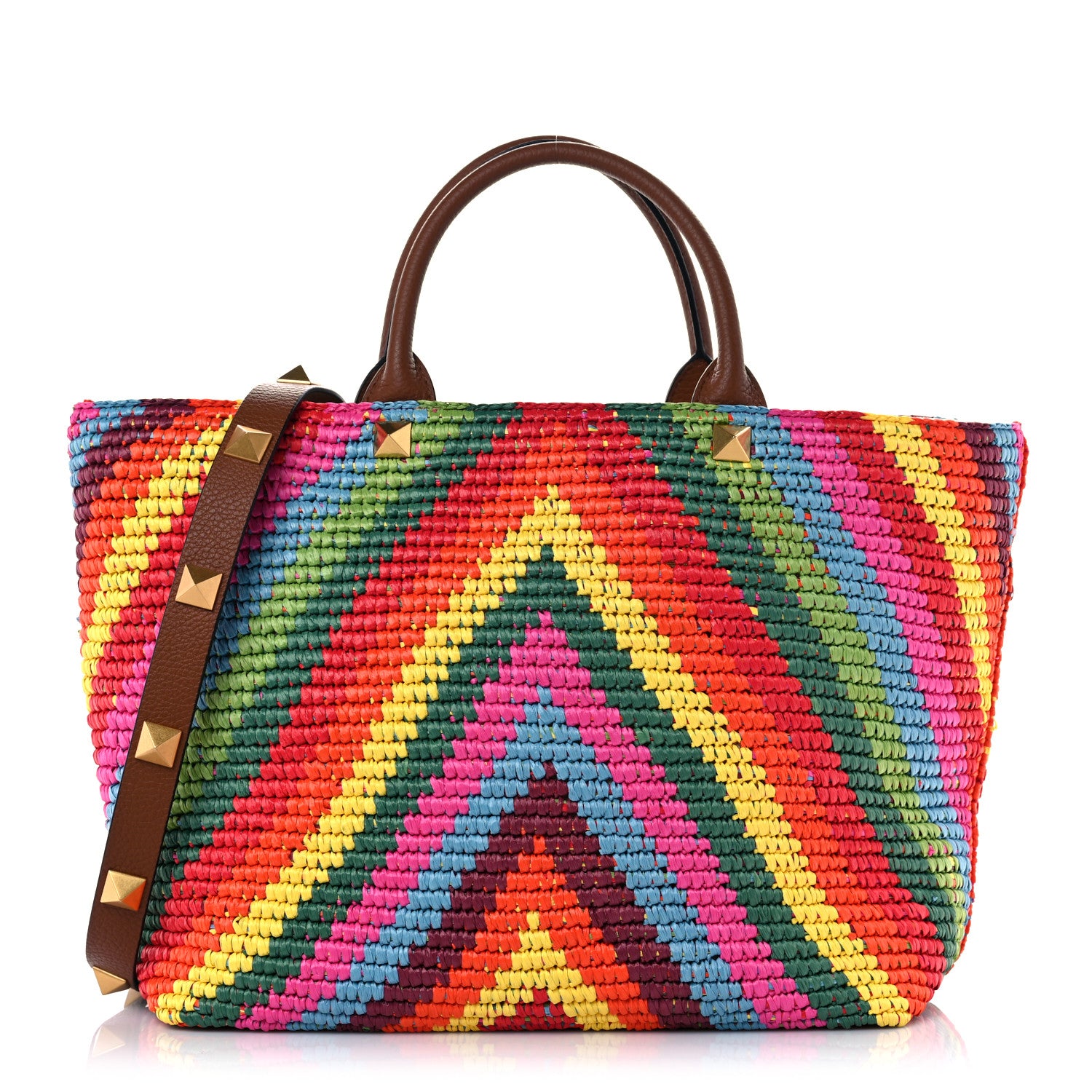Valentino Garavani Raffia Calfskin Rockstud Summer Tote Multicolor 1 of 8