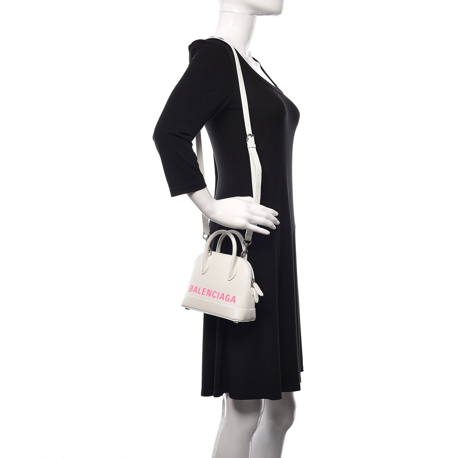 Balenciaga Grained Calfskin Logo XXS Ville Top Handle Bag White Fluo Pink 2 of 9