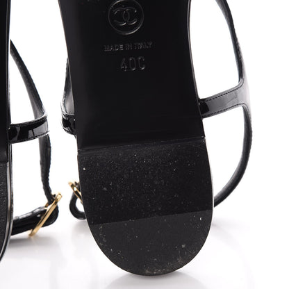 Chanel Patent Calfskin Camellia Thong Sandals 40 Black White 13 of 14