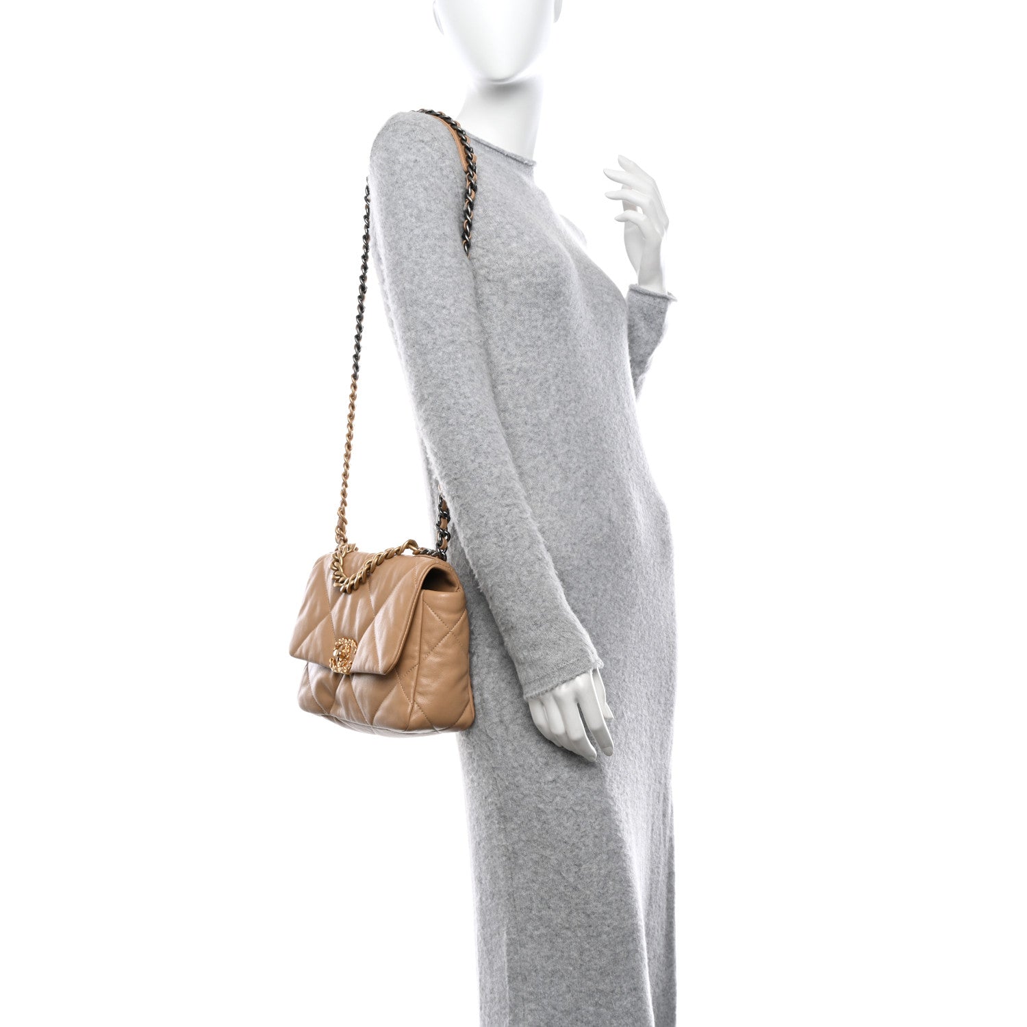 Chanel Goatskin Quilted Medium Chanel 19 Flap Beige 2 of 10