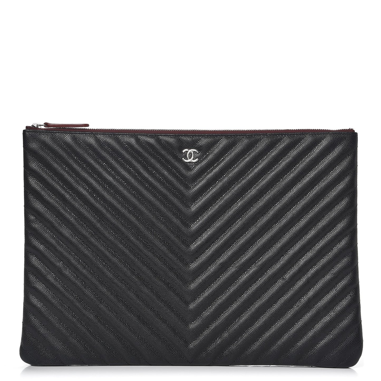 Caviar Chevron Quilted Large Cosmetic Case Black