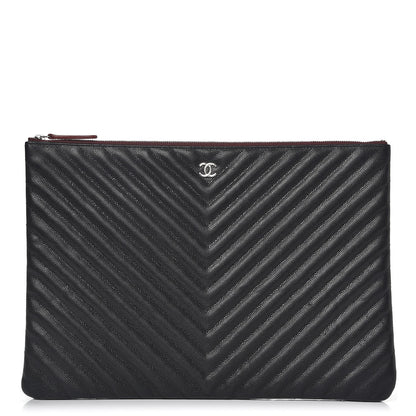 Chanel Caviar Chevron Quilted Large Cosmetic Case Black 1 of 7