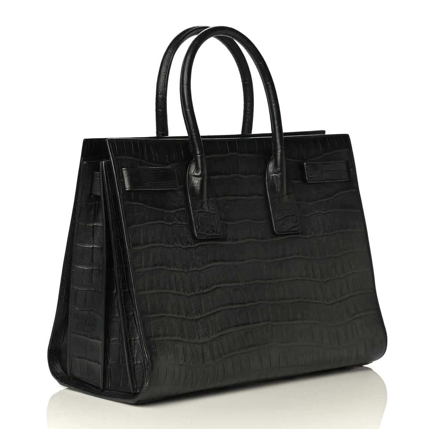 Calfskin Crocodile Embossed Large Sac De Jour Carryall Black