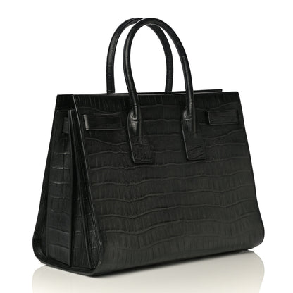 Saint Laurent Calfskin Crocodile Embossed Large Sac De Jour Carryall Black 3 of 25
