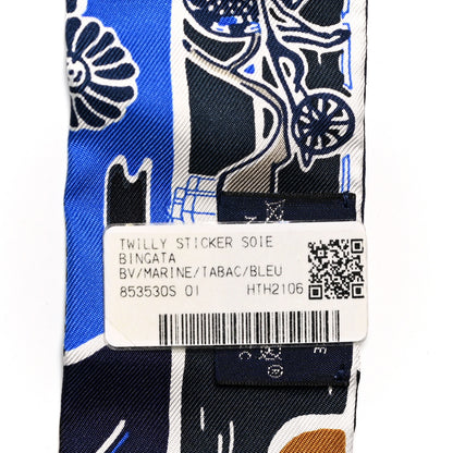 Hermes Silk Bingata Sticker Twilly Marine Tabac Bleu Vif 3 of 6