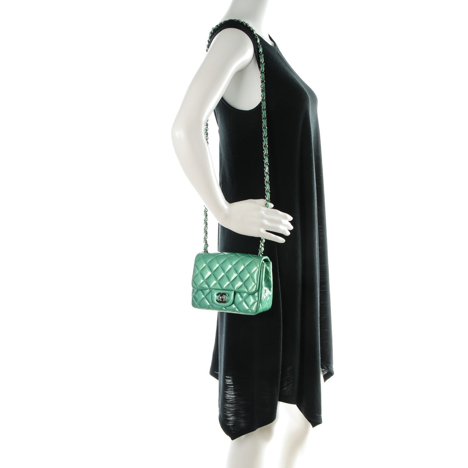 Chanel Patent Quilted Mini Square Flap Green 2 of 8