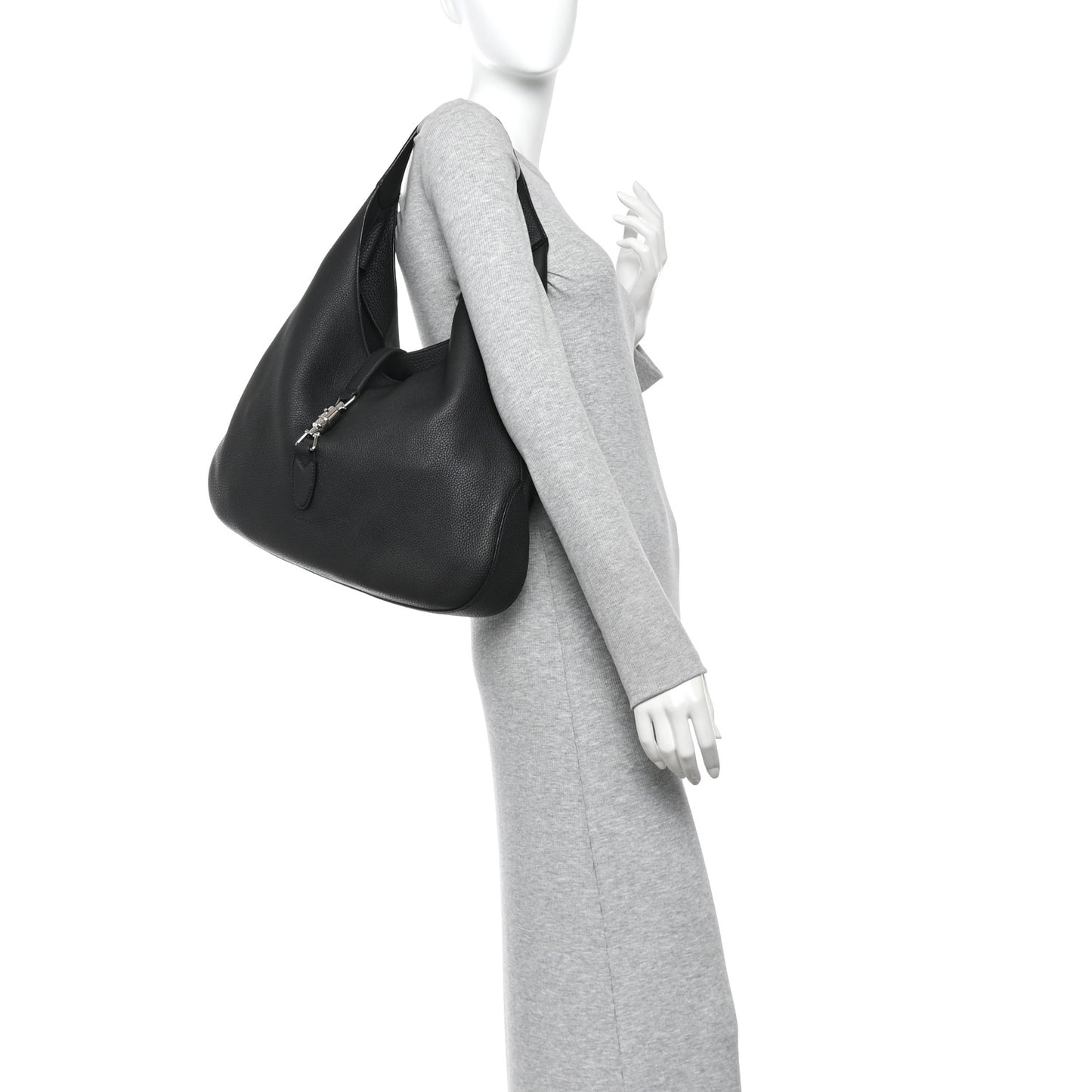 Soft Grained Calfskin Large Jackie Hobo Black
