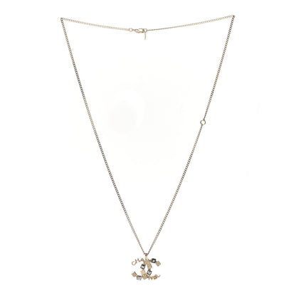 Chanel Baguette Crystal Logo CC Necklace Grey Gold 3 of 6