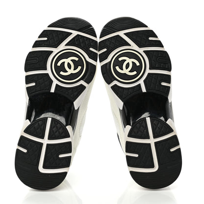 Chanel Mesh Suede Calfskin Grained Calfskin Womens CC Sneakers 36 White Black 5 of 12