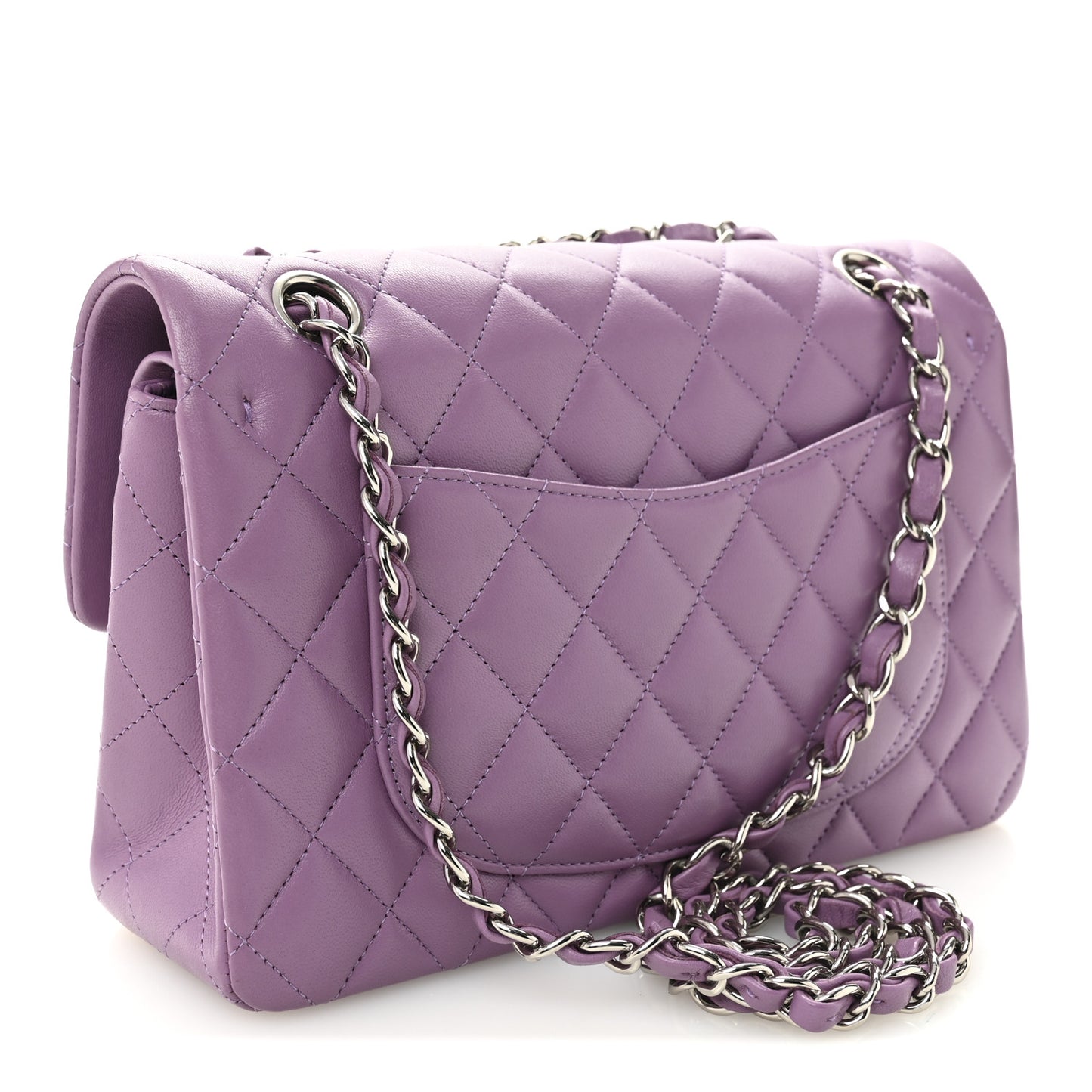 Lambskin Quilted Small Double Flap Purple
