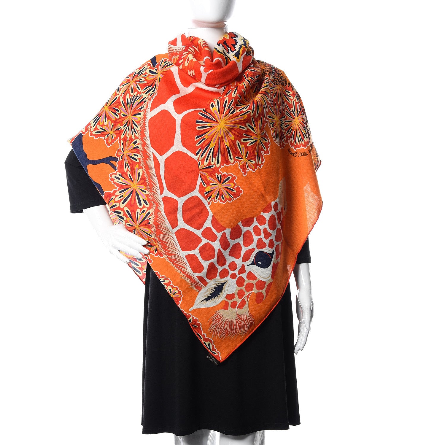 Hermes Cashmere Silk Three Graces Shawl 140 Orange Corail Marine 2 of 7