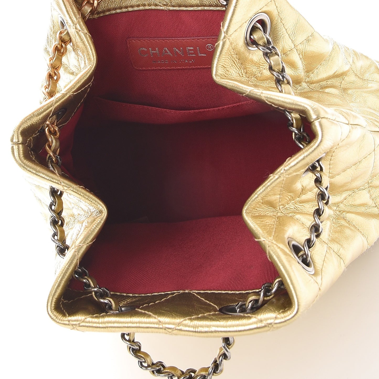 Metallic Aged Calfskin Quilted Gabrielle Backpack Gold