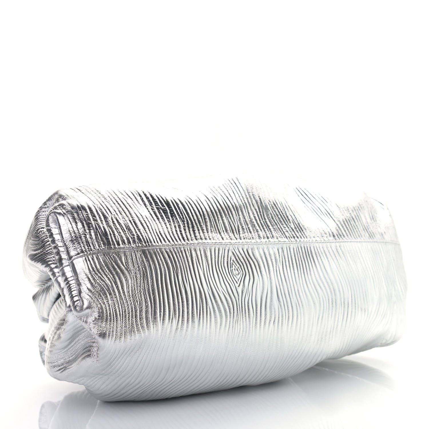 Bottega Veneta Metallic Bark Calfskin Embossed The Pouch Oversized Clutch Silver 4 of 9