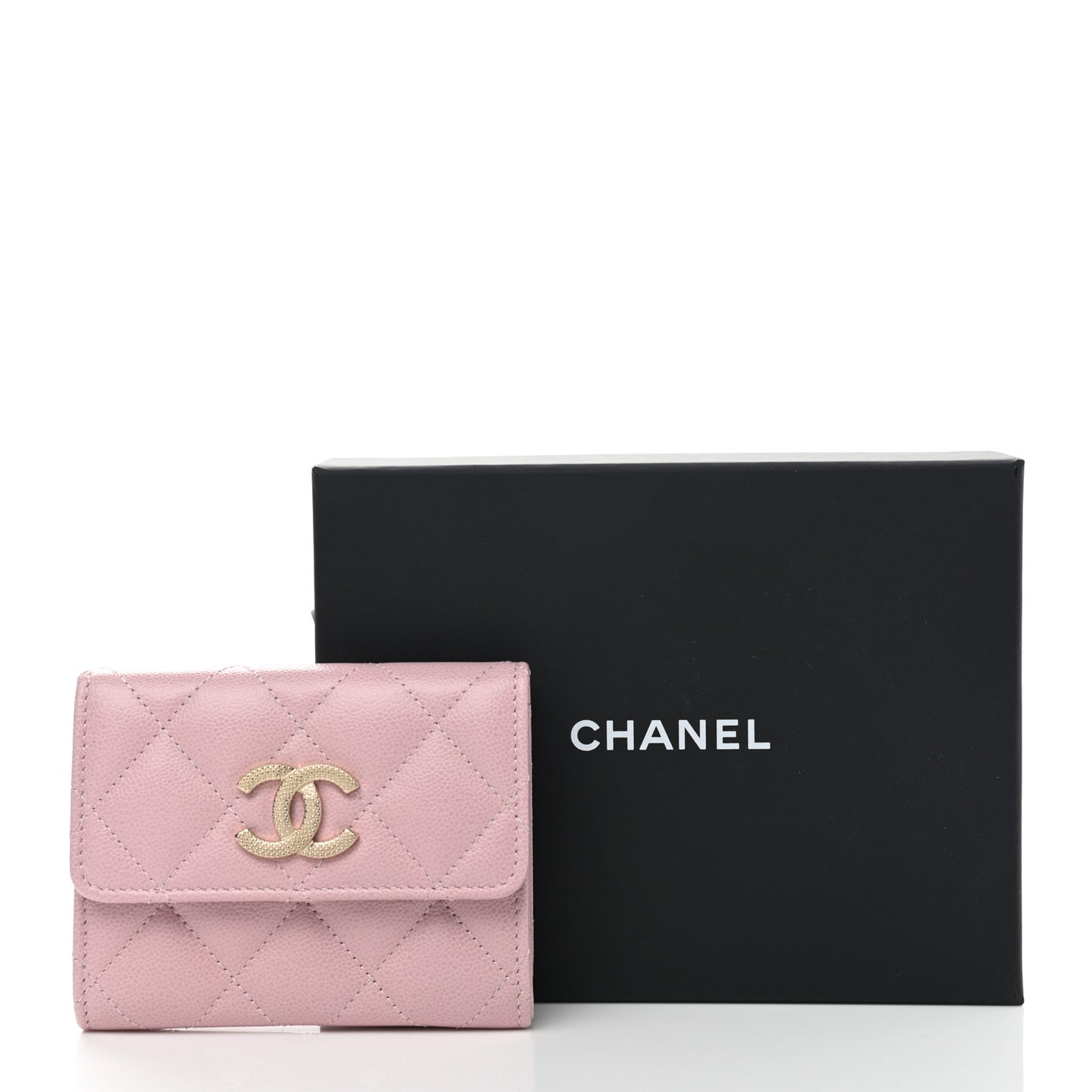 Caviar Quilted Studded CC Flap Card Holder Light Pink