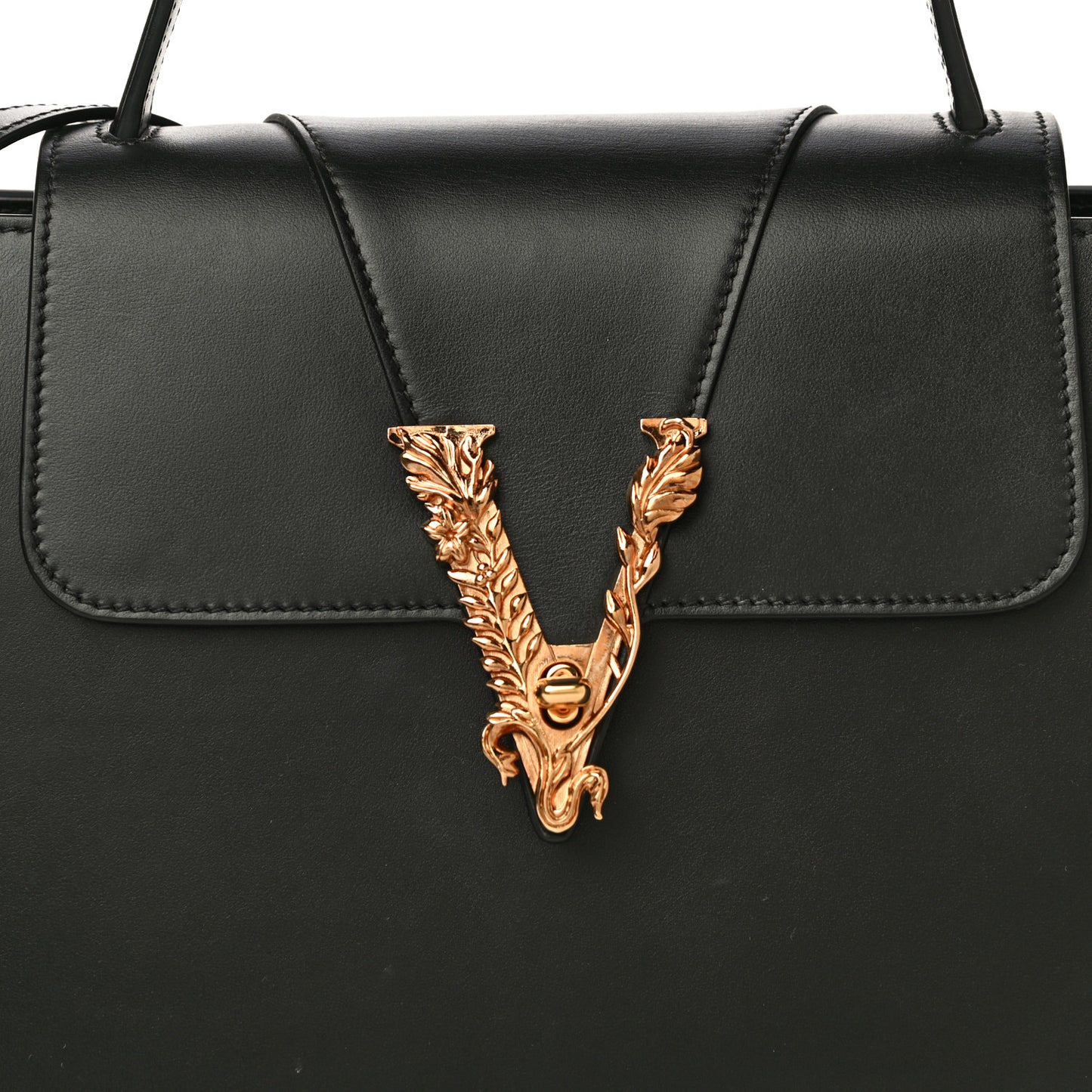 Vitello Barocco Virtus Small Top Handle Shoulder Bag Black