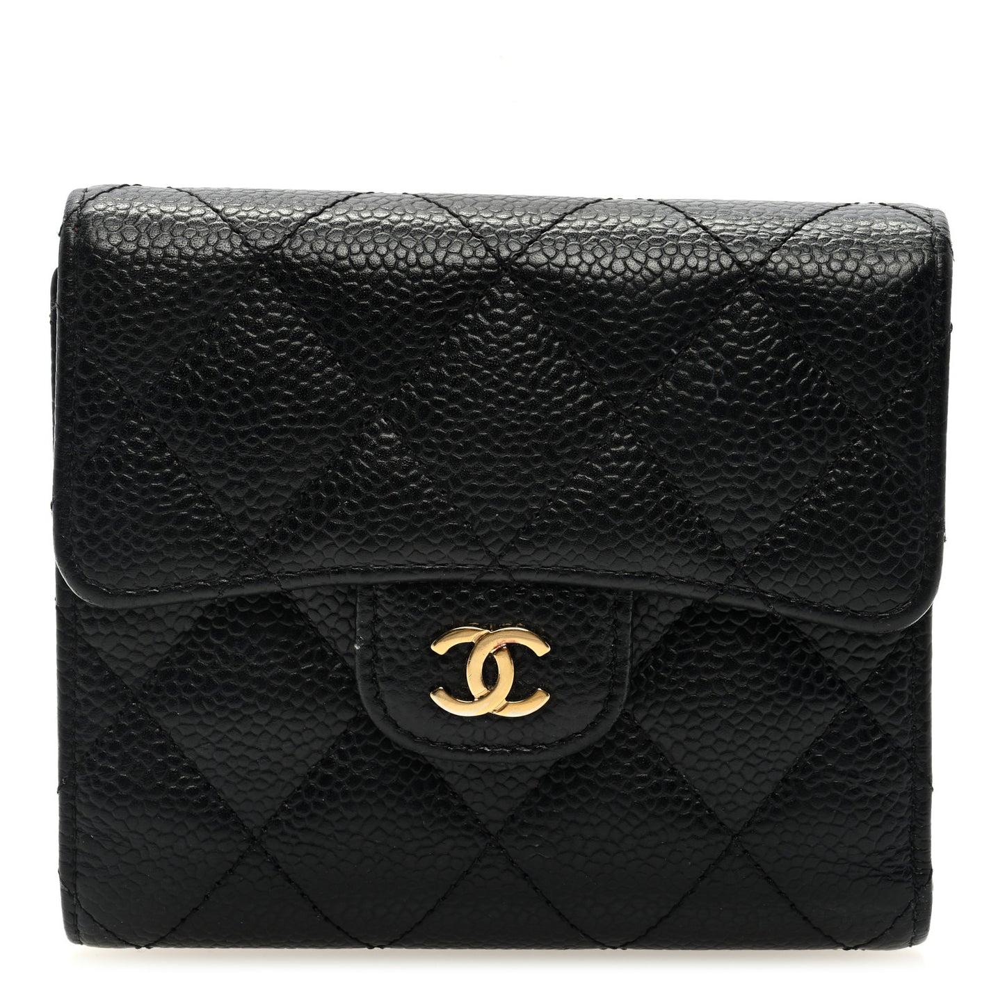 Caviar Quilted Compact Flap Wallet Black