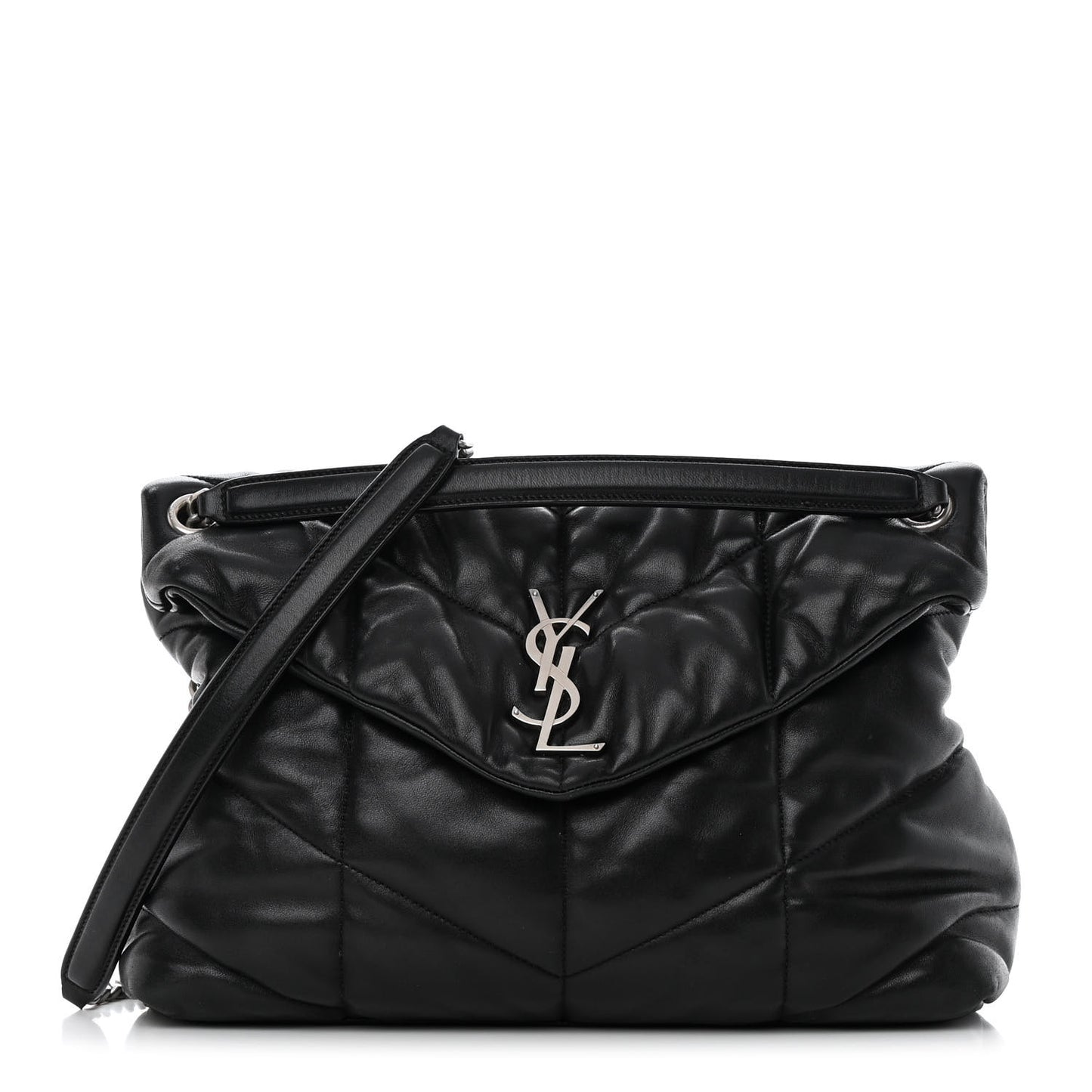 Lambskin Quilted Medium Loulou Puffer Monogram Chain Satchel Black