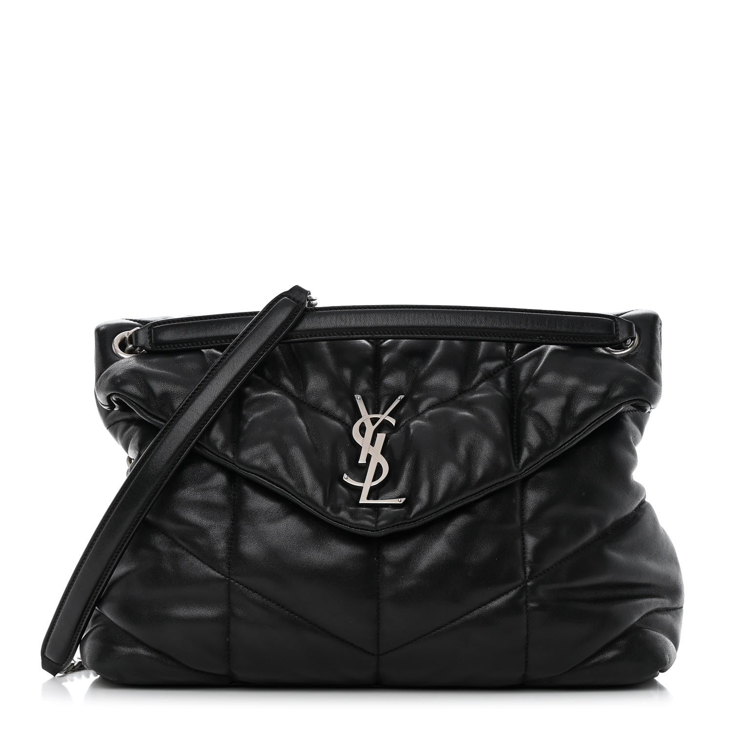 Saint Laurent Lambskin Quilted Medium Loulou Puffer Monogram Chain Satchel Black 1 of 15