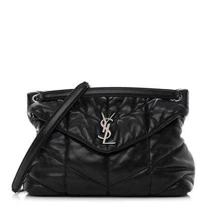 Saint Laurent Lambskin Quilted Medium Loulou Puffer Monogram Chain Satchel Black 1 of 15