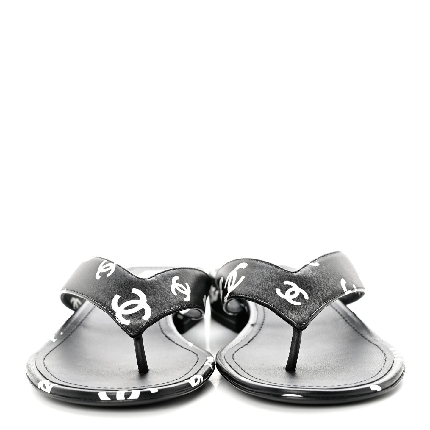 Lambskin Printed CC Thong Sandals 38 Black White