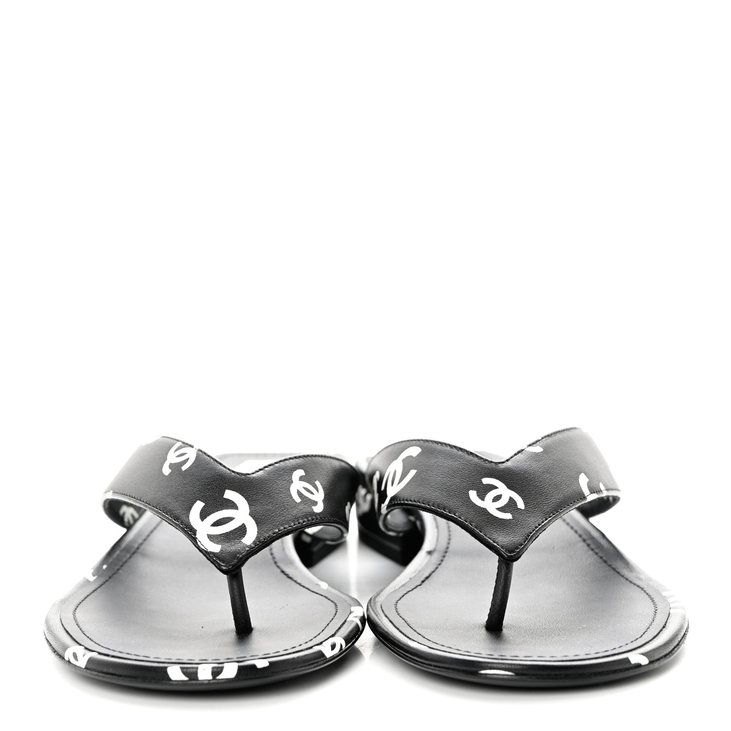 Chanel Lambskin Printed CC Thong Sandals 38 Black White 2 of 7