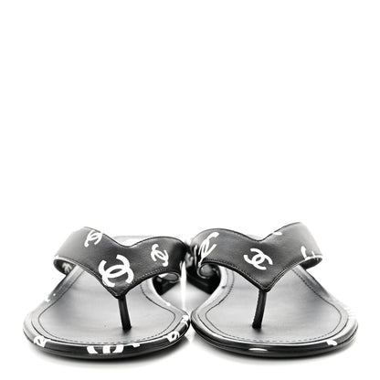 Chanel Lambskin Printed CC Thong Sandals 38 Black White 2 of 7