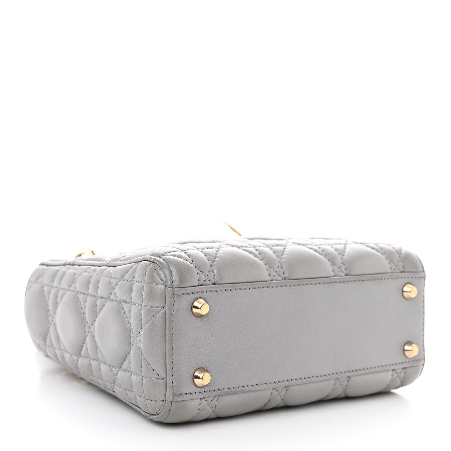 Metallic Lambskin Cannage Mini Lady Dior Grey