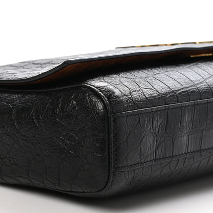 Saint Laurent Calfskin Crocodile Embossed Suede Medium Reversible Monogram Kate Satchel Military Taupe 9 of 10