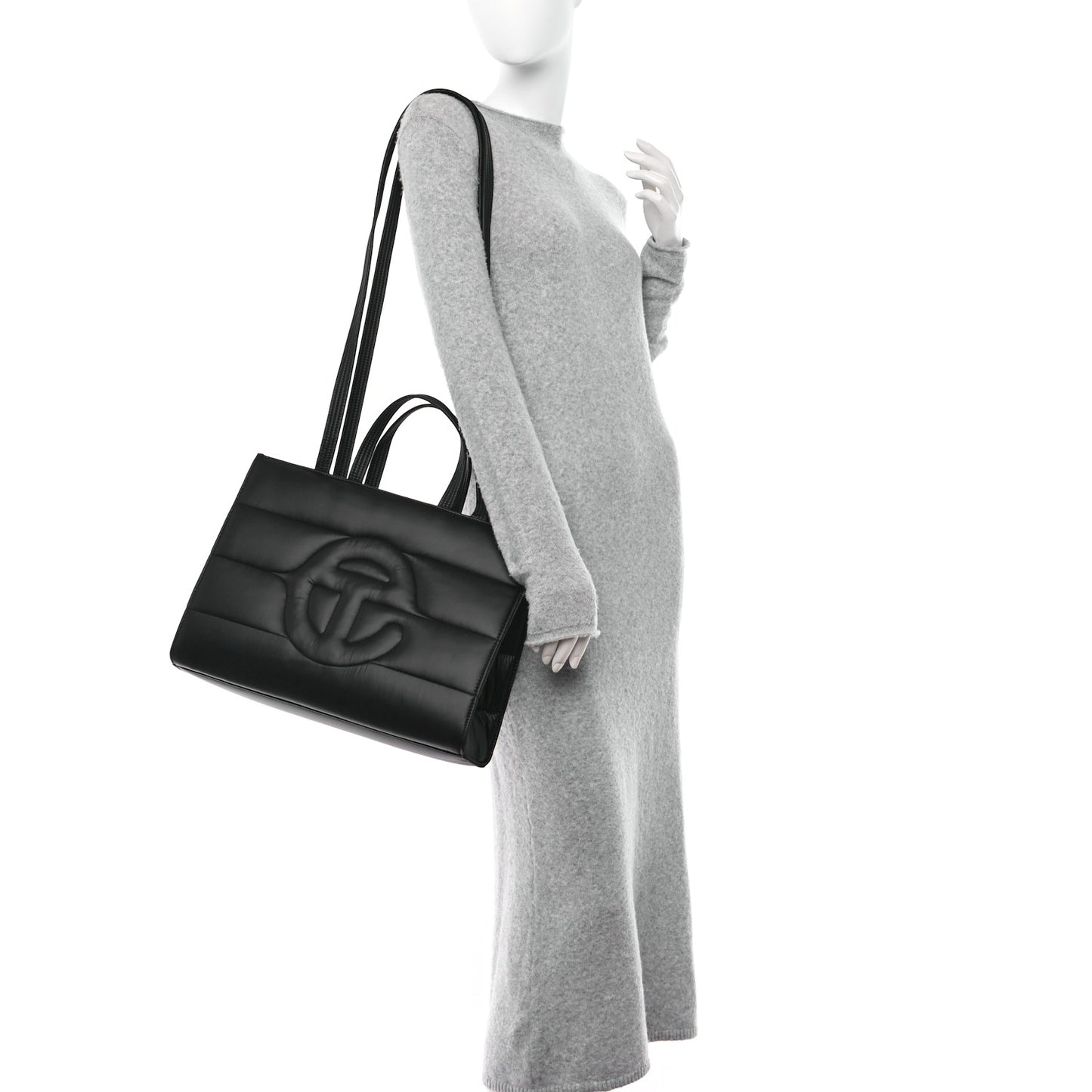 Nylon Medium Puff Shopping Bag Black