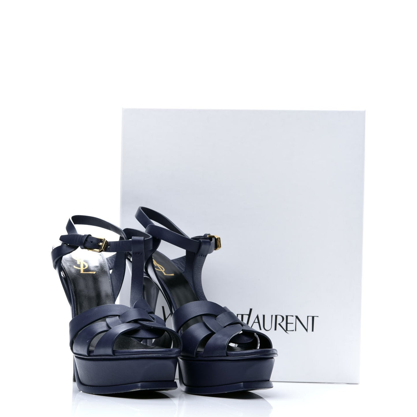 Calfskin Tribute 105 Platform Sandals 38 New Marine
