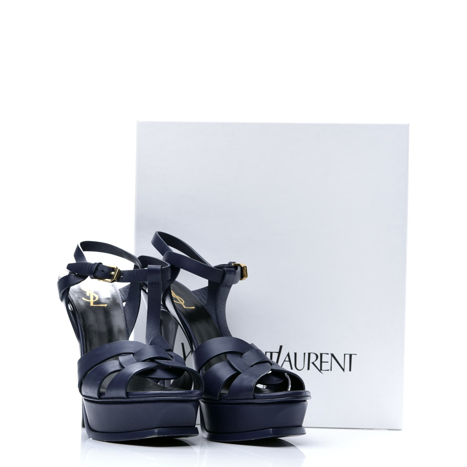 Saint Laurent Calfskin Tribute 105 Platform Sandals 38 New Marine 9 of 9