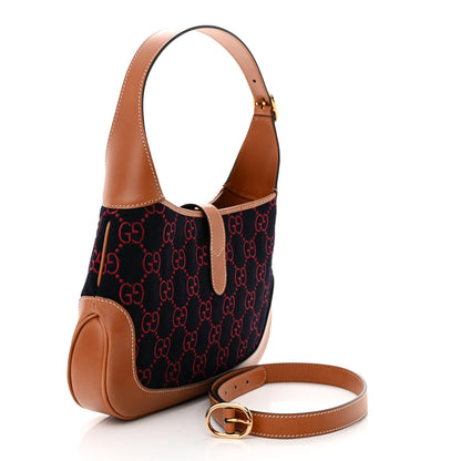 Gucci Wool GG Monogram Calfskin Small Jackie 1961 Navy Burgundy 3 of 10