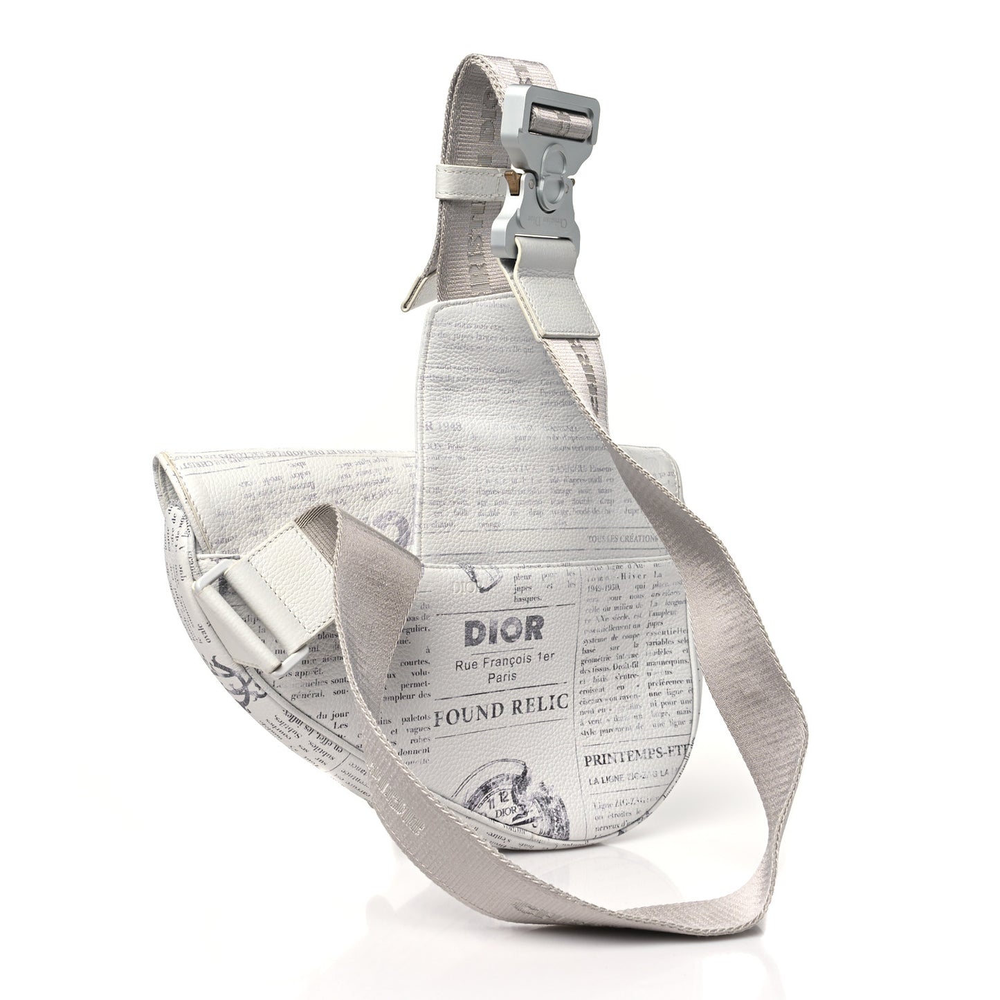 X DANIEL ARSHAM Grained Calfskin Newspaper Print Saddle Bag White