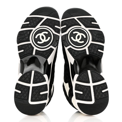 Chanel Nylon Suede Calfskin Printed CC Sneakers 39 White Black 5 of 9