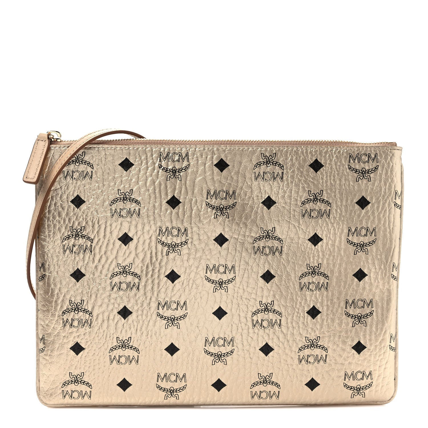 MCM Metallic Visetos Medium Crossbody Pouch Berline Gold 1175151