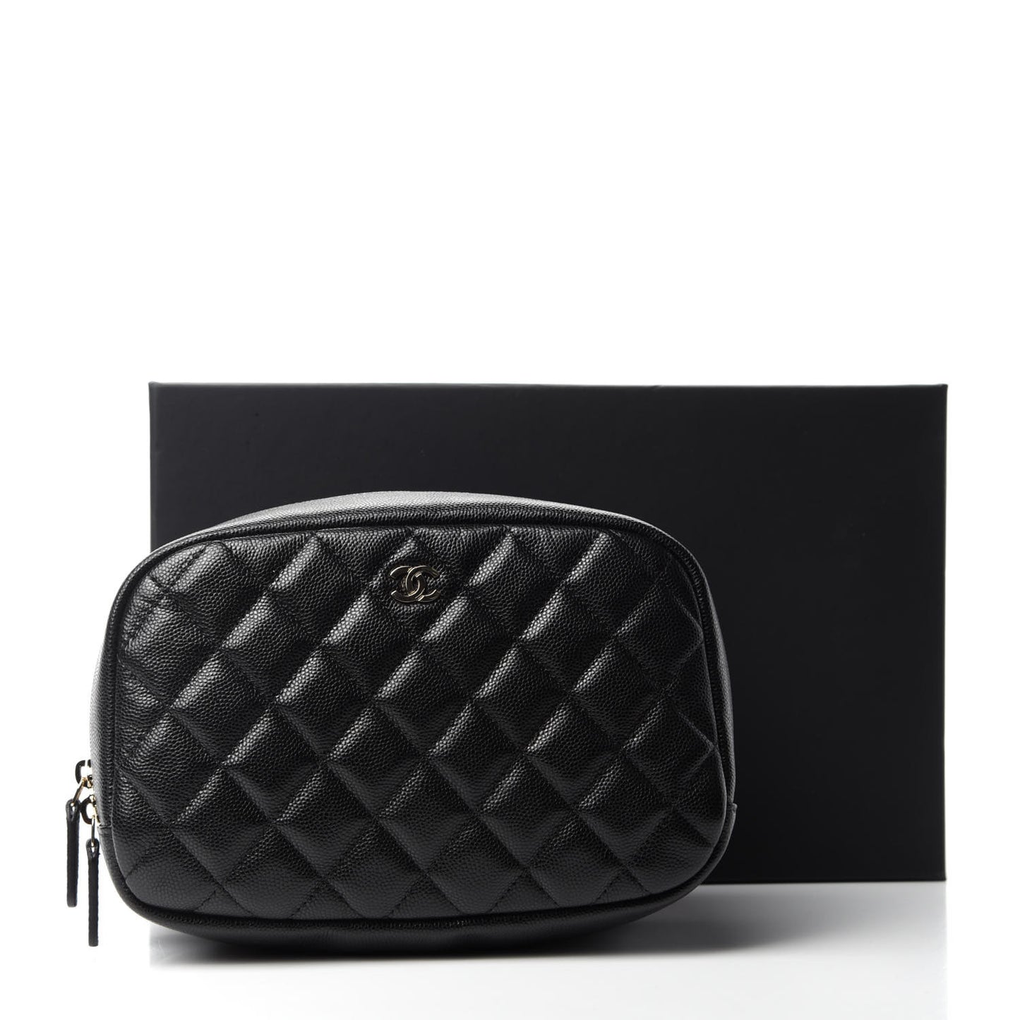 Caviar Quilted Curvy Pouch Cosmetic Case Black