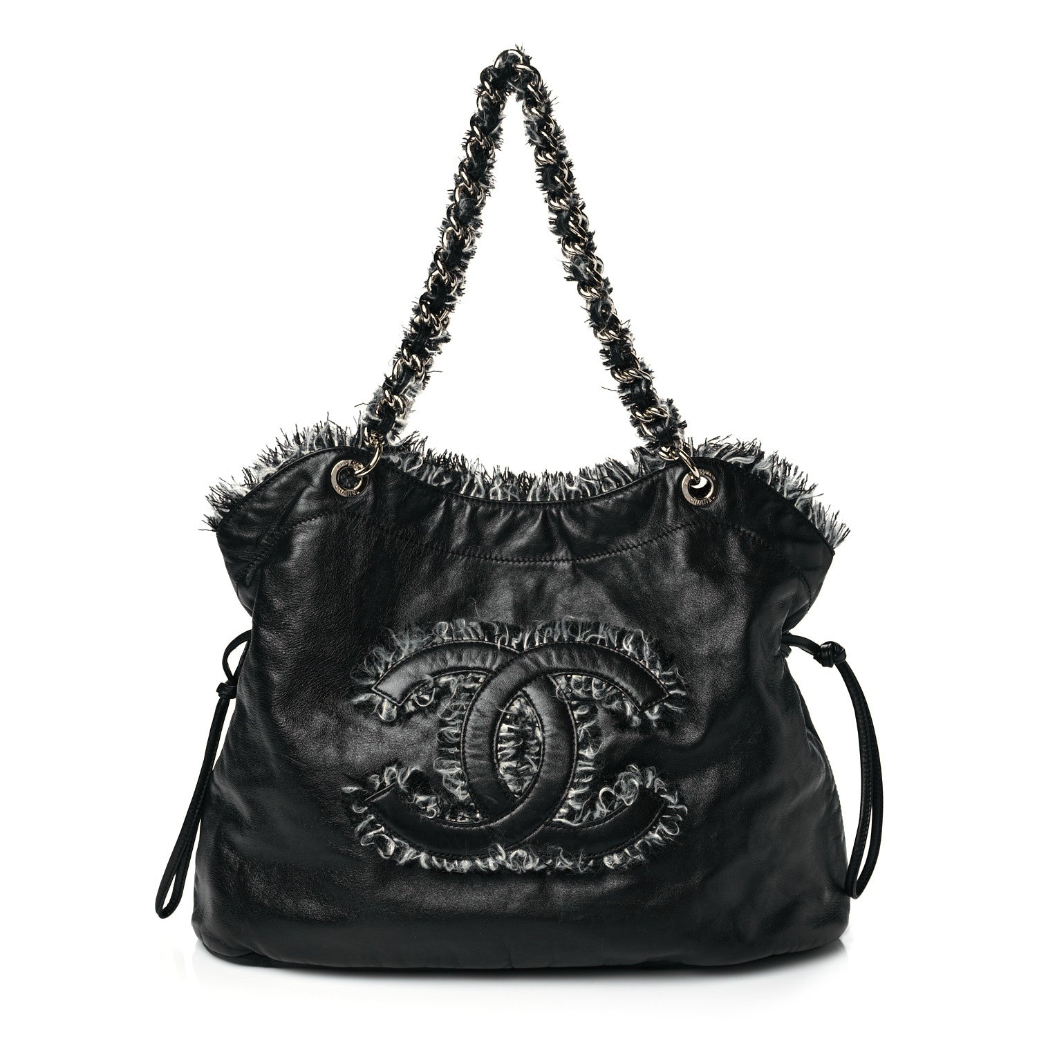 Chanel Tweed Lambskin Drawstring Tweedy Tote Black 1 of 10