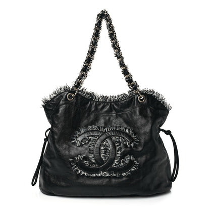 Chanel Tweed Lambskin Drawstring Tweedy Tote Black 1 of 10
