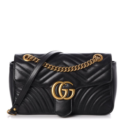 Gucci Calfskin Matelasse Small GG Marmont Shoulder Bag Black 1 of 9