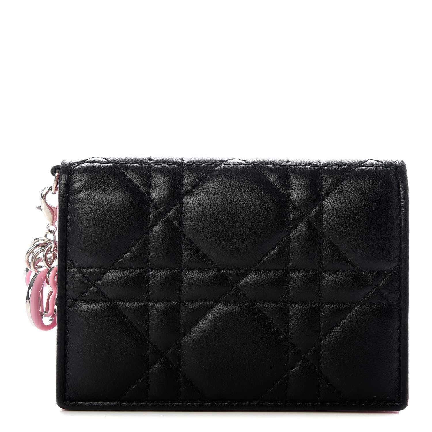 Christian Dior Lambskin Cannage Bi-Color Small Lady Dior Flap Card Holder Black Pink 1 of 7