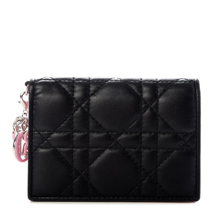 Christian Dior Lambskin Cannage Bi-Color Small Lady Dior Flap Card Holder Black Pink 1 of 7