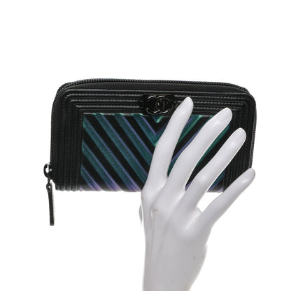 Chanel Calfskin Painted Chevron Embossed Small Boy Zip Wallet Black 2 of 8