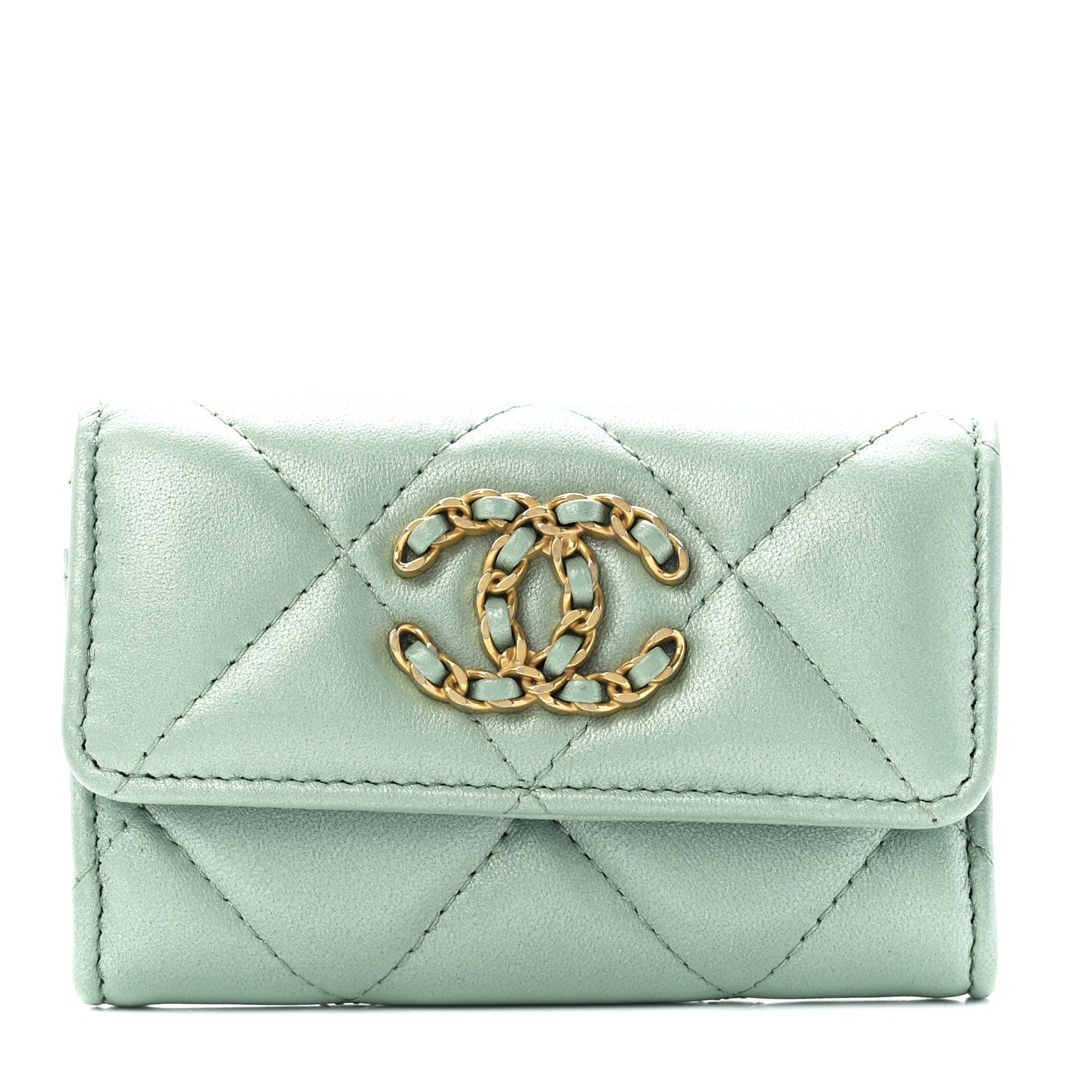 Chanel Lambskin Quilted Chanel 19 Flap Card Holder Light Green 1 of 13