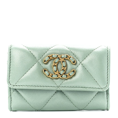 Chanel Lambskin Quilted Chanel 19 Flap Card Holder Light Green 1 of 13