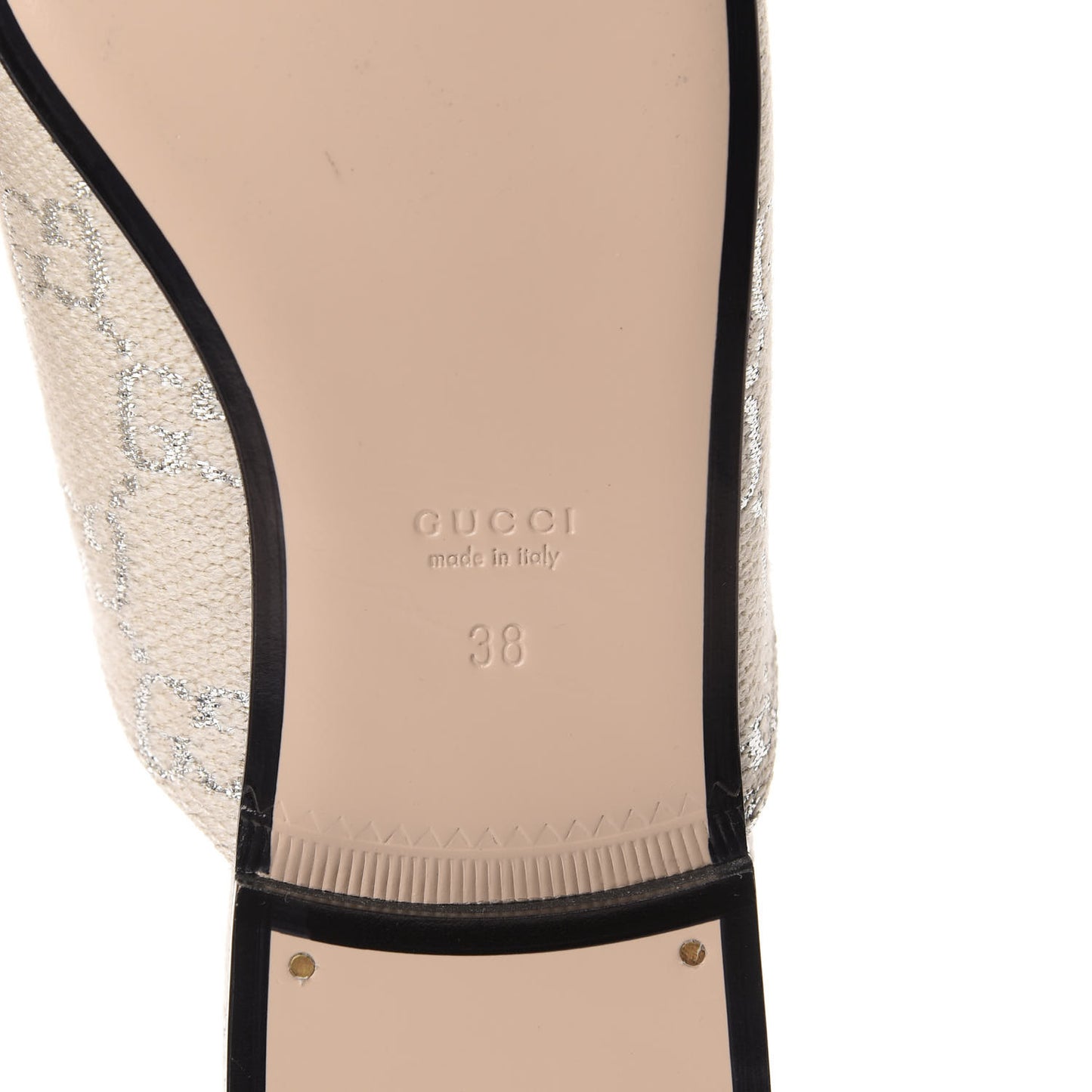 Canvas Lame GG Monogram Womens Princetown Slippers 38 Gardenia Silver