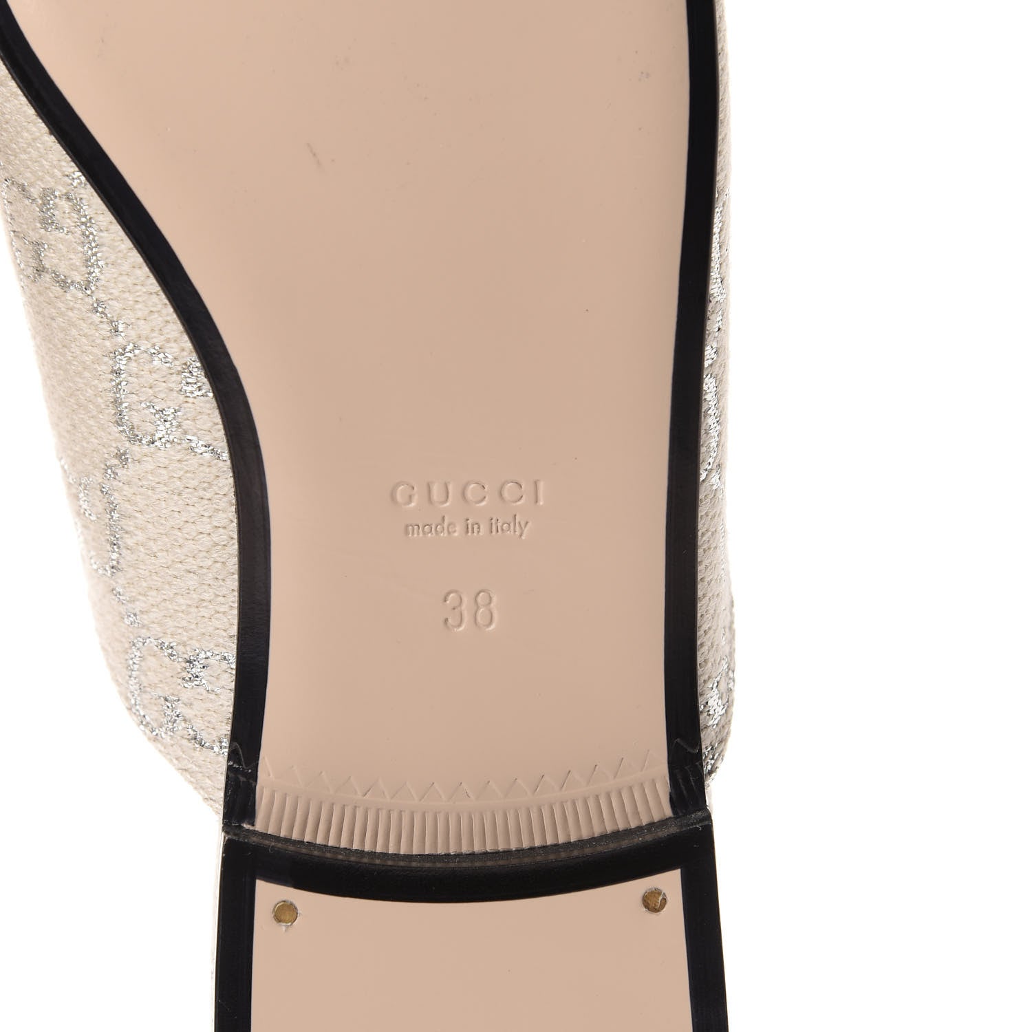 Gucci Canvas Lame GG Monogram Womens Princetown Slippers 38 Gardenia Silver 7 of 10